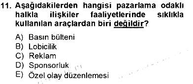 Marka İletişim Kampanyaları 2012-2013 Dönem Sonu Sınavı - 11. soru