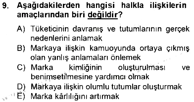 Marka İletişim Kampanyaları 2013-2014 Tek Ders Sınavı - 9. soru