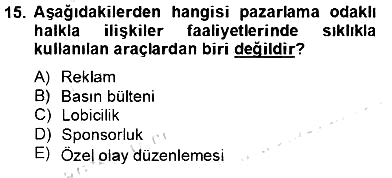 Marka İletişim Kampanyaları 2013-2014 Tek Ders Sınavı - 15. soru