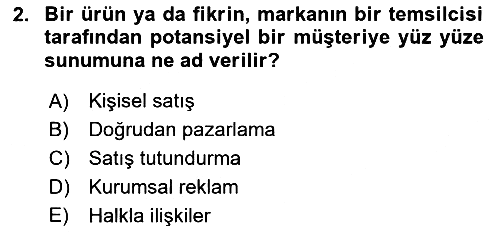 Marka İletişim Kampanyaları 2020-2021 Yaz Okulu Sınavı - 2. soru