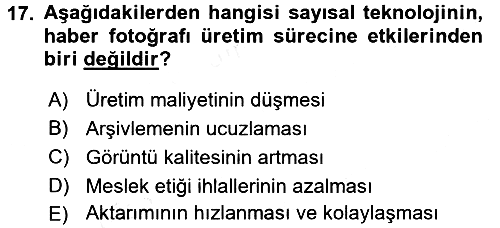 Basın Fotoğrafçılığı 2017-2018 3 Ders Sınavı - 17. soru