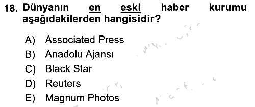 Basın Fotoğrafçılığı 2018-2019 3 Ders Sınavı - 18. soru