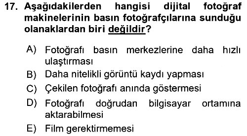 Basın Fotoğrafçılığı 2015-2016 Ara Sınav - 17. soru