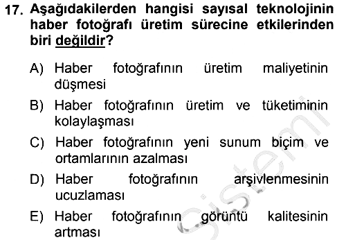 Basın Fotoğrafçılığı 2014-2015 Dönem Sonu Sınavı - 17. soru