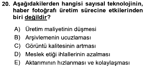 Basın Fotoğrafçılığı 2016-2017 Dönem Sonu Sınavı - 20. soru