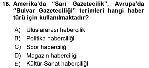 Haber Türleri 2017-2018 3 Ders Sınavı - 16. soru