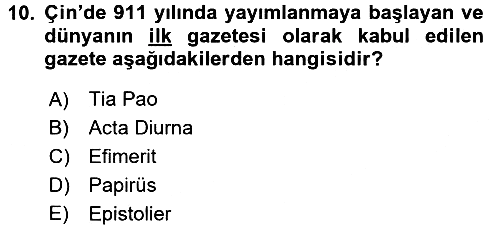 Haberciliğin Temel Kavramları 2016-2017 Ara Sınav - 10. soru