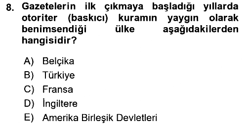 Haberciliğin Temel Kavramları 2017-2018 Dönem Sonu Sınavı - 8. soru