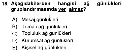 İnternet Yayıncılığı 2019-2020 Ara Sınav - 18. soru
