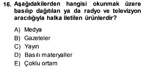 İnternet Yayıncılığı 2014-2015 Tek Ders Sınavı - 16. soru