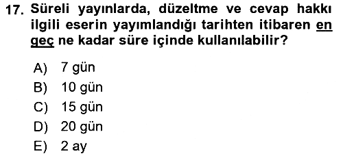 Medya Hukuku 2017-2018 3 Ders Sınavı - 17. soru