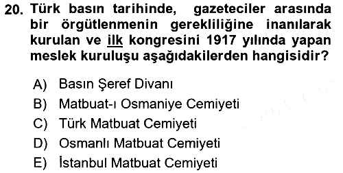 Medya Hukuku 2017-2018 3 Ders Sınavı - 20. soru