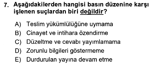 Medya Hukuku 2018-2019 3 Ders Sınavı - 7. soru