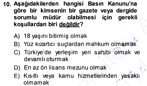 Medya Hukuku 2013-2014 Ara Sınav - 10. soru