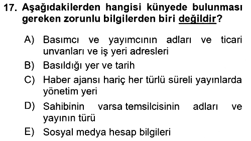 Medya Hukuku 2024-2025 Ara Sınav - 17. soru