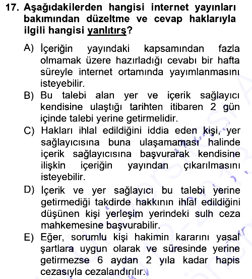 Medya Hukuku 2012-2013 Dönem Sonu Sınavı - 17. soru