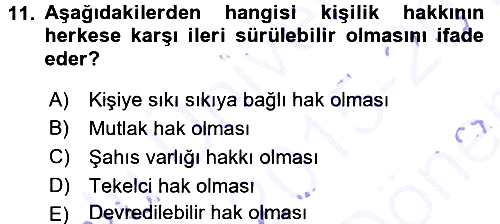 Medya Hukuku 2015-2016 Dönem Sonu Sınavı - 11. soru