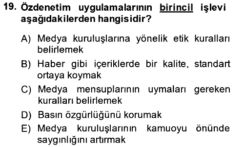Medya Hukuku 2014-2015 Tek Ders Sınavı - 19. soru