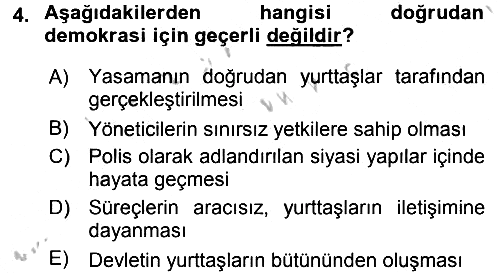 Medya Siyaset Kültür 2016-2017 3 Ders Sınavı - 4. soru