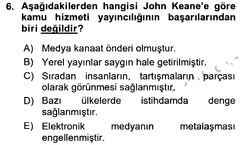 Medya Siyaset Kültür 2016-2017 Ara Sınav - 6. soru