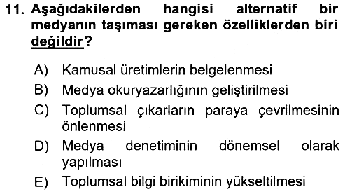 Medya Siyaset Kültür 2016-2017 Ara Sınav - 11. soru