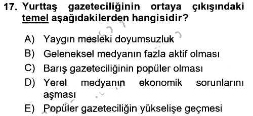 Medya Siyaset Kültür 2016-2017 Ara Sınav - 17. soru