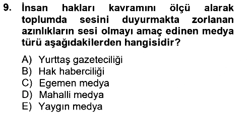 Medya Siyaset Kültür 2013-2014 Tek Ders Sınavı - 9. soru