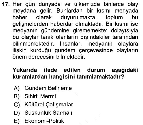Medya ve İletişim 2018-2019 Ara Sınav - 17. soru