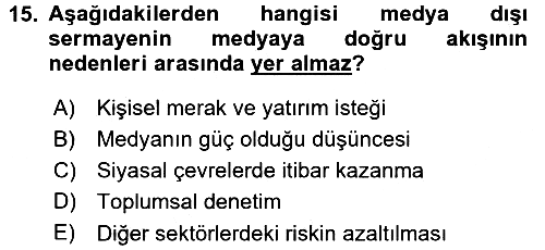 Medya ve İletişim 2015-2016 Dönem Sonu Sınavı - 15. soru