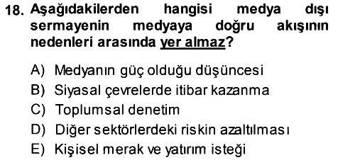 Medya ve İletişim 2014-2015 Tek Ders Sınavı - 18. soru