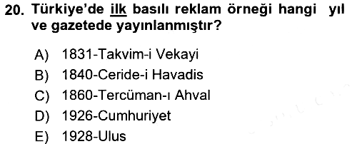 Medya ve Reklam 2017-2018 Ara Sınav - 20. soru