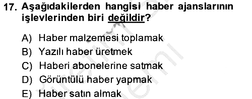 Uluslararası İletişim 2014-2015 Dönem Sonu Sınavı - 17. soru