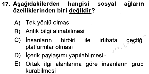 Uluslararası İletişim 2016-2017 Dönem Sonu Sınavı - 17. soru