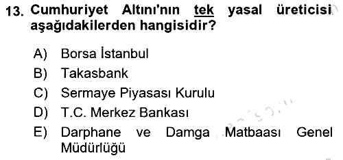 Borsaların Yapısı ve İşleyişi 2018-2019 3 Ders Sınavı - 13. soru
