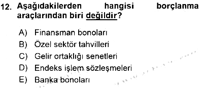 Borsaların Yapısı ve İşleyişi 2015-2016 Ara Sınav - 12. soru