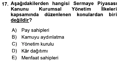 Borsaların Yapısı ve İşleyişi 2022-2023 Ara Sınav - 17. soru