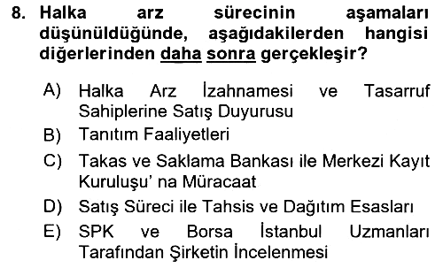 Borsaların Yapısı ve İşleyişi 2024-2025 Yaz Okulu Sınavı - 8. soru