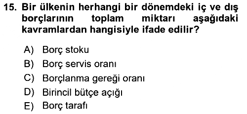 Ekonomik Analiz 2018-2019 Yaz Okulu Sınavı - 15. soru