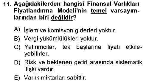 Portföy Yönetimi 2014-2015 Tek Ders Sınavı - 11. soru