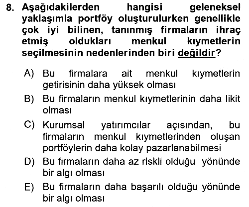 Portföy Yönetimi 2018-2019 Yaz Okulu Sınavı - 8. soru