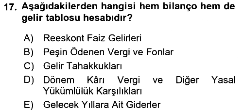 Envanter ve Bilanço 2016-2017 3 Ders Sınavı - 17. soru