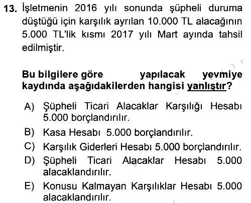 Envanter ve Bilanço 2017-2018 Ara Sınav - 13. soru