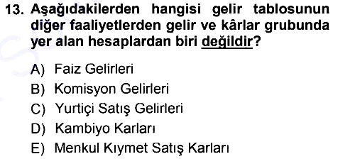 Envanter ve Bilanço 2012-2013 Dönem Sonu Sınavı - 13. soru