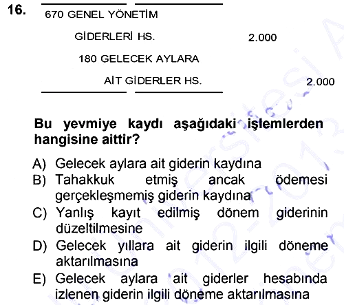 Envanter ve Bilanço 2012-2013 Dönem Sonu Sınavı - 16. soru