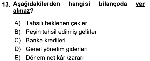Envanter ve Bilanço 2017-2018 Dönem Sonu Sınavı - 13. soru