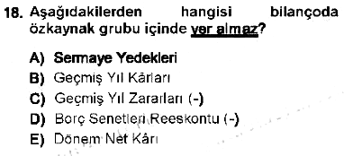 Envanter ve Bilanço 2012-2013 Tek Ders Sınavı - 18. soru