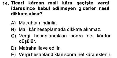 Envanter ve Bilanço 2013-2014 Tek Ders Sınavı - 14. soru