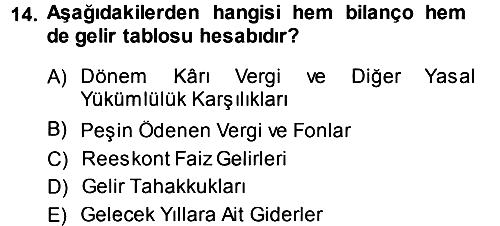 Envanter ve Bilanço 2014-2015 Tek Ders Sınavı - 14. soru