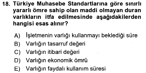 Envanter ve Bilanço 2015-2016 Tek Ders Sınavı - 18. soru