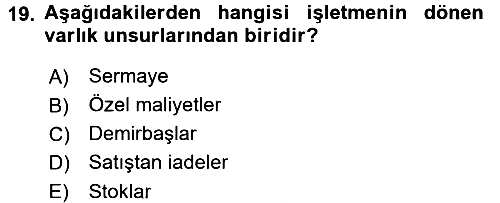 Envanter ve Bilanço 2015-2016 Tek Ders Sınavı - 19. soru
